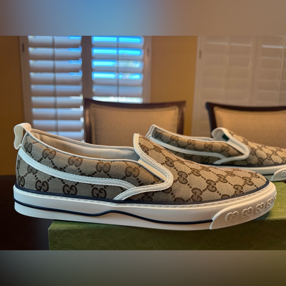 New Gucci GG Supreme Logo Tennis 1977 Slip On Sneaker Shoes Size UK 12.5 / US 13 - Picture 4 of 16
